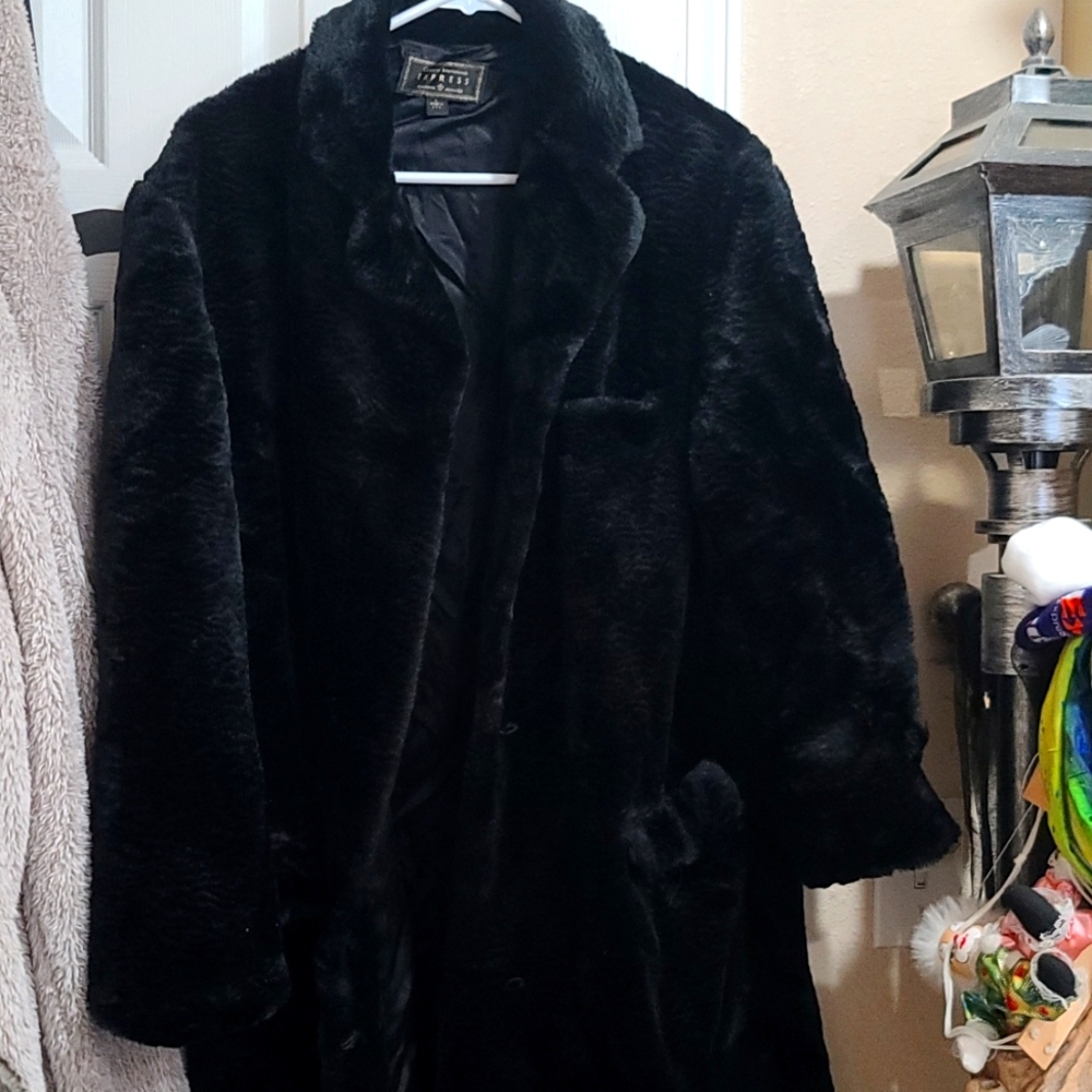 Vintage 1990's EXPRESS Black Faux Persian Lamb's Fur Full Length Dress